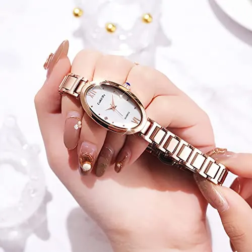 Classic Womens Analog Quartz Stainless Steel Strap with Oval Face Vintage Wrist Watch