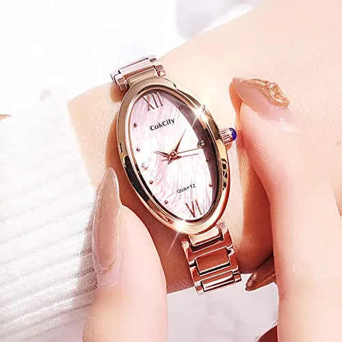 Classic Womens Analog Quartz Stainless Steel Strap with Oval Face Vintage Wrist Watch