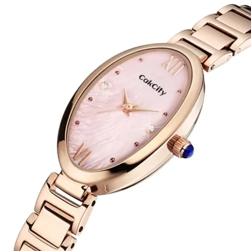 Classic Womens Analog Quartz Stainless Steel Strap with Oval Face Vintage Wrist Watch