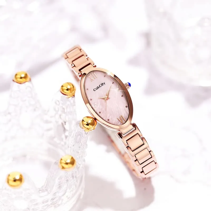 Classic Womens Analog Quartz Stainless Steel Strap with Oval Face Vintage Wrist Watch
