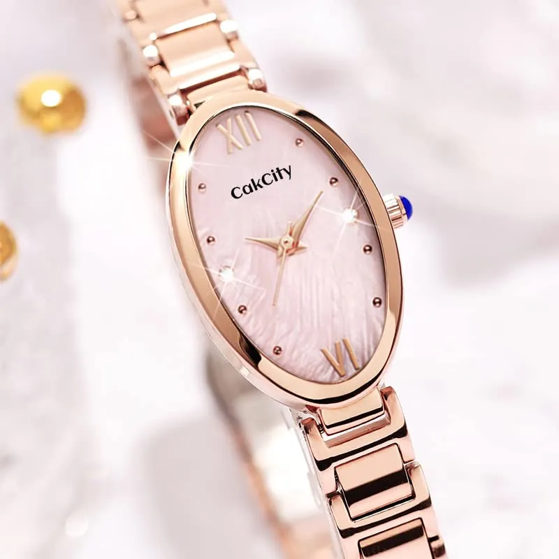 Classic Womens Analog Quartz Stainless Steel Strap with Oval Face Vintage Wrist Watch
