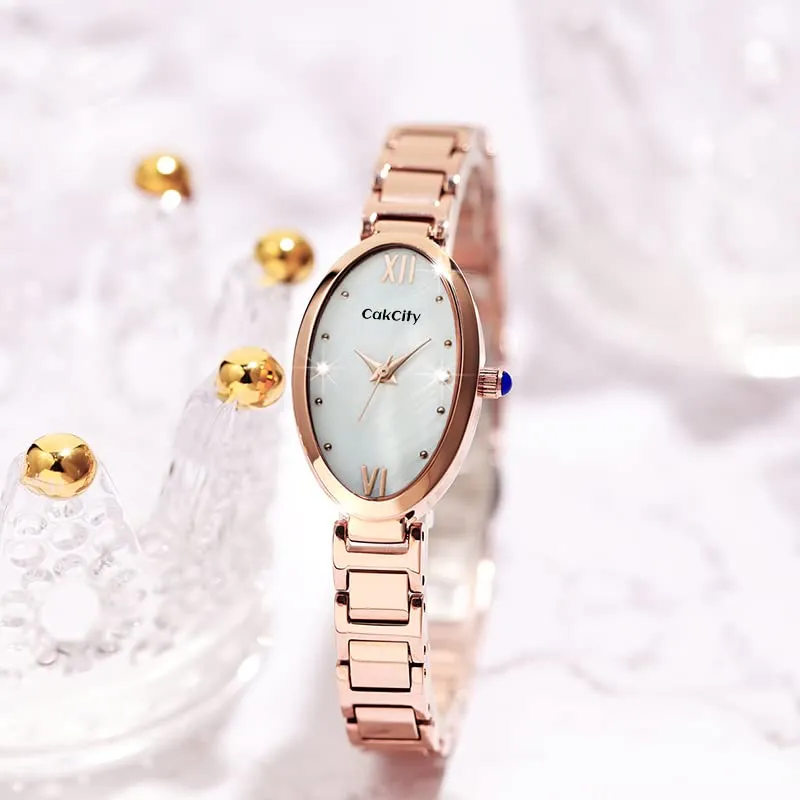 Classic Womens Analog Quartz Stainless Steel Strap with Oval Face Vintage Wrist Watch