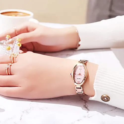 Classic Womens Analog Quartz Stainless Steel Strap with Oval Face Vintage Wrist Watch
