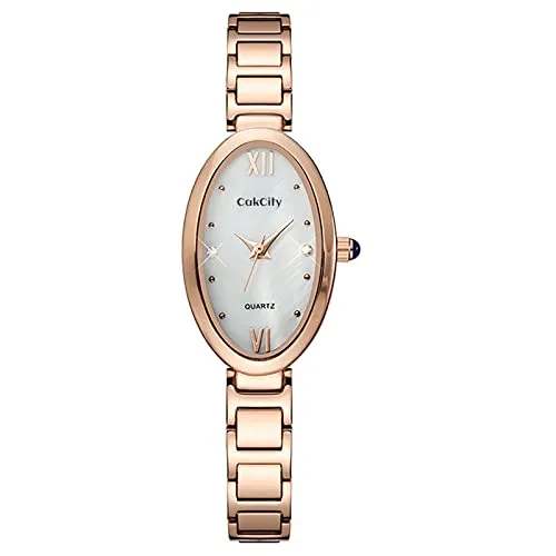 Classic Womens Analog Quartz Stainless Steel Strap with Oval Face Vintage Wrist Watch