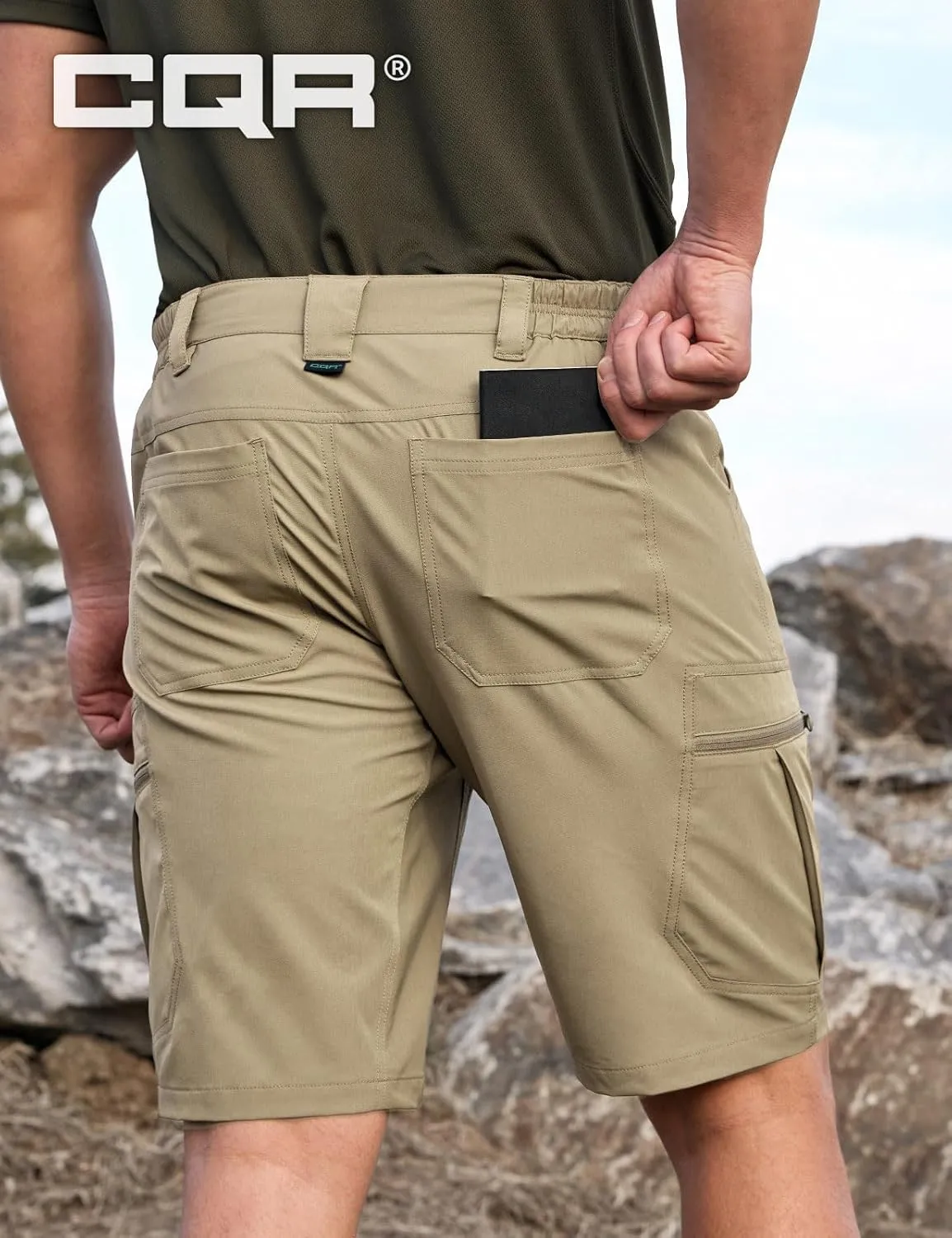 CQR Men's Quick Dry Stretch Hiking Cargo Shorts, Lightweight Water Resistant Tactical Casual, Golf & Outdoor with Pockets