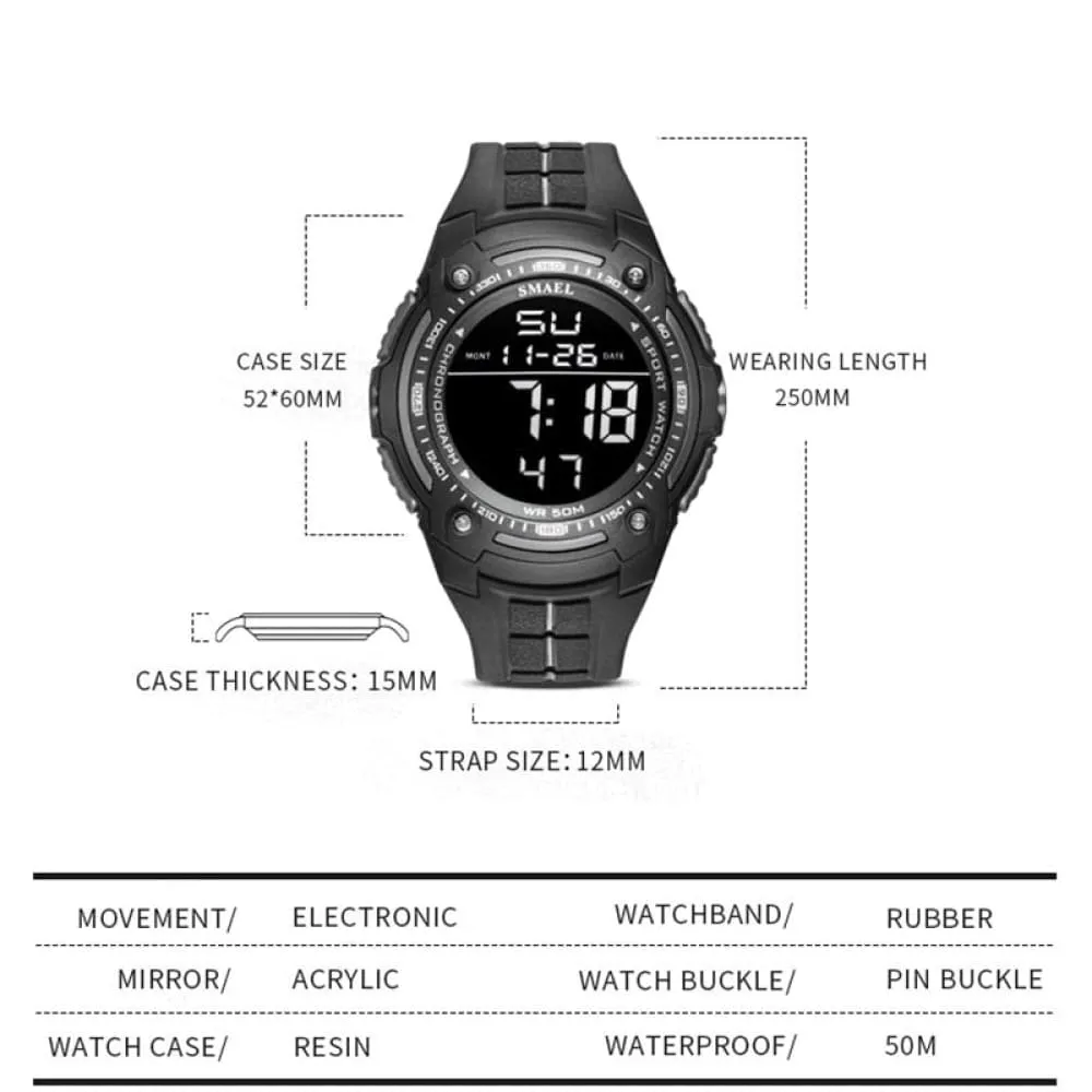 Digital Watches Smael Top Brand Luxury Clock 50m Waterproof Watch Led Light