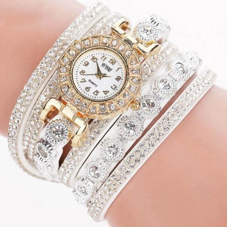 Elegant Quartz Watch with Diamond-Studded Leather Bracelet