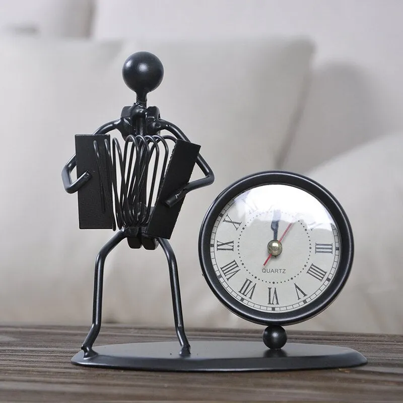 European Antique Iron Clock Room Vintage Clock Table Clock Retro Roman Digital Clock Instrumental Performance Desktop Ornaments