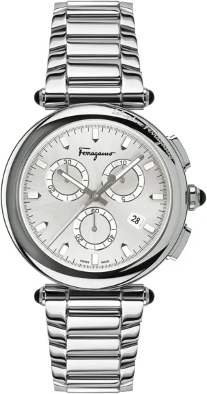 Ferragamo Idillio Chrono Collection Luxury Mens Watch Timepieces with a Stainless Steel Bracelet and Case Featuring a Silver Dial