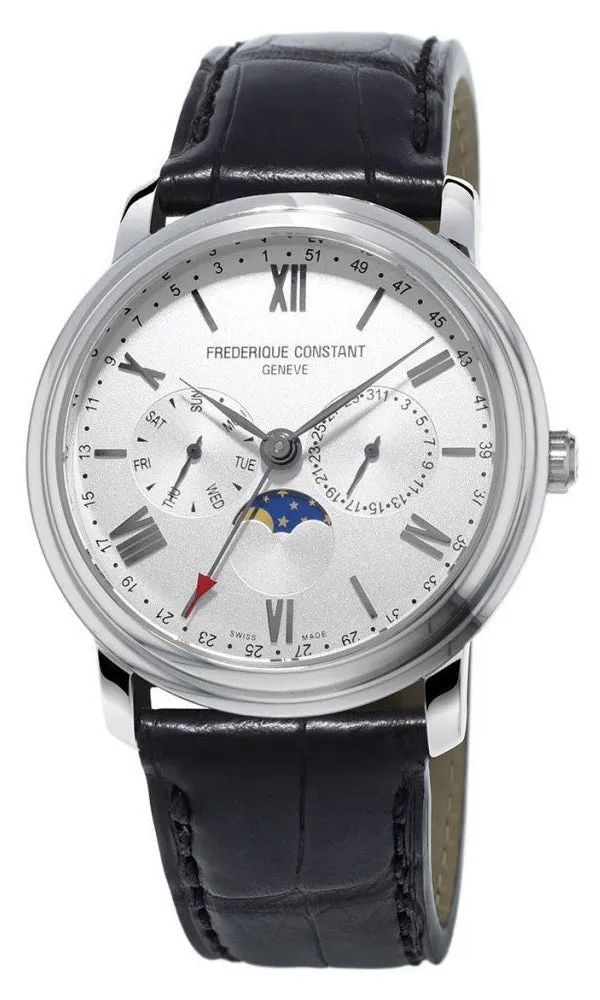 Frederique Constant Persuasion Classics Business Timer Moonphase Day/Date Black Leather Mens Watch FC-270SW4P6
