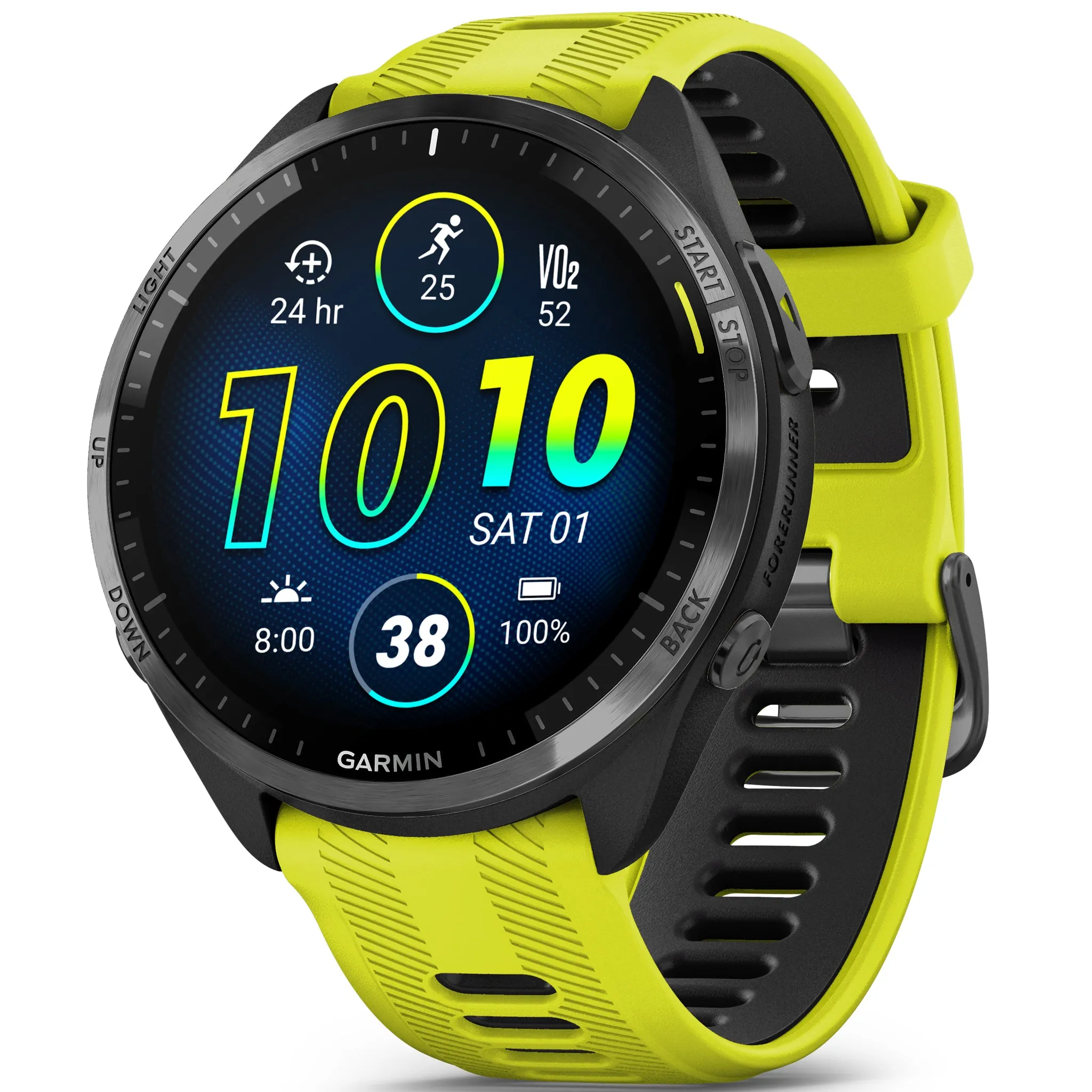 Garmin Forerunner 965 Carbon Grey DLC Titanium Bezel with Black Case and Amp Yellow/Black Silicone