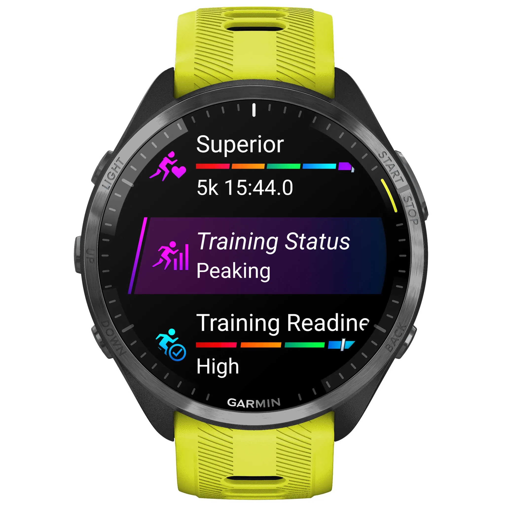 Garmin Forerunner 965 Carbon Grey DLC Titanium Bezel with Black Case and Amp Yellow/Black Silicone