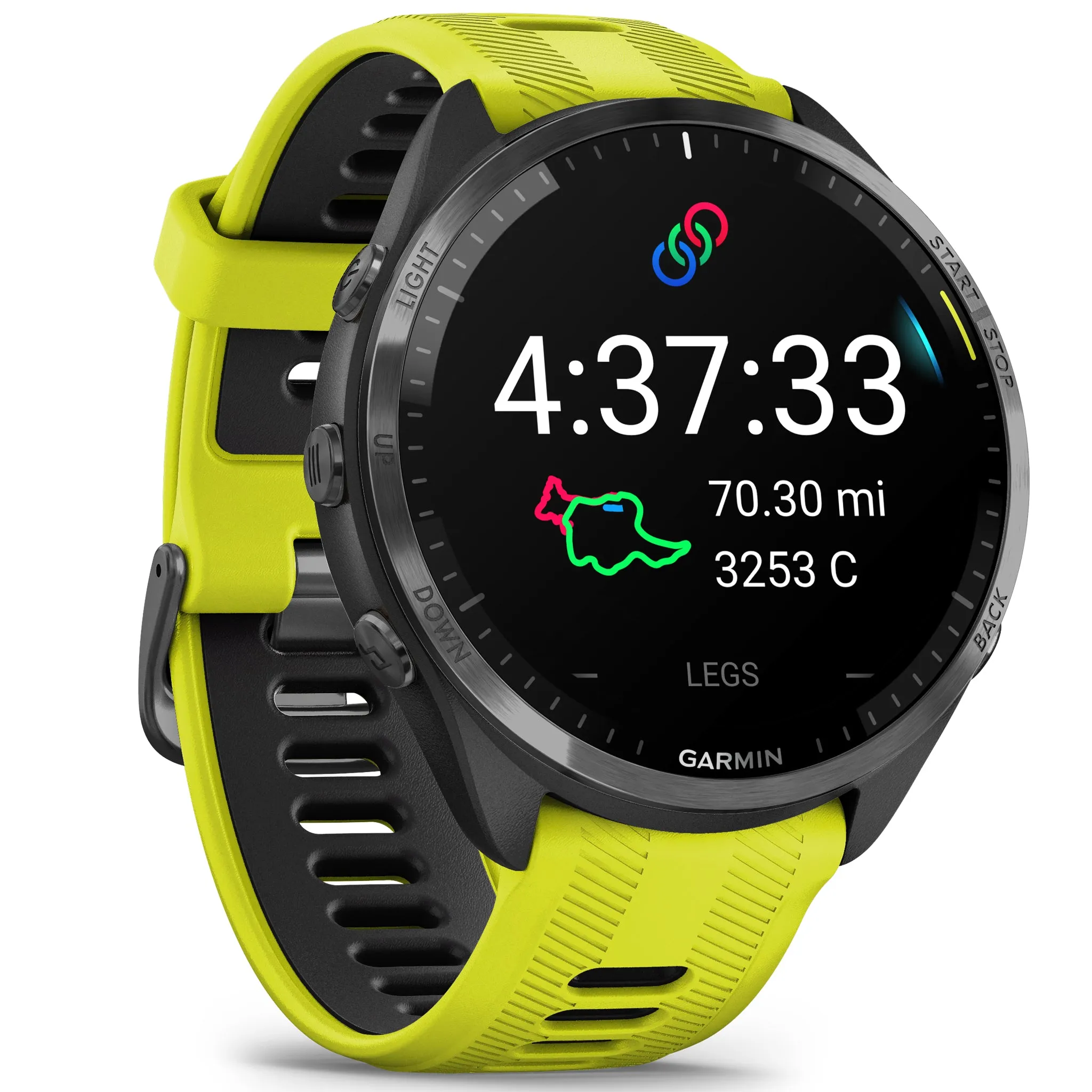 Garmin Forerunner 965 Carbon Grey DLC Titanium Bezel with Black Case and Amp Yellow/Black Silicone