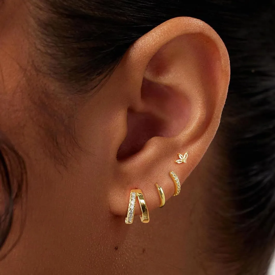 Gold Hoop Earrings Set for Women Trendy,14K Gold/Sterling Silver Plated Hypoallergenic Stud Earrings Set Cartilage Earrings for Multiple Piercing for Women Gold/Sliver Jewelry Gift for Mom