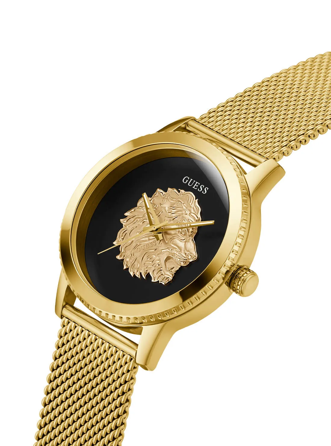 Gold Monarch Black Lion Mesh Watch