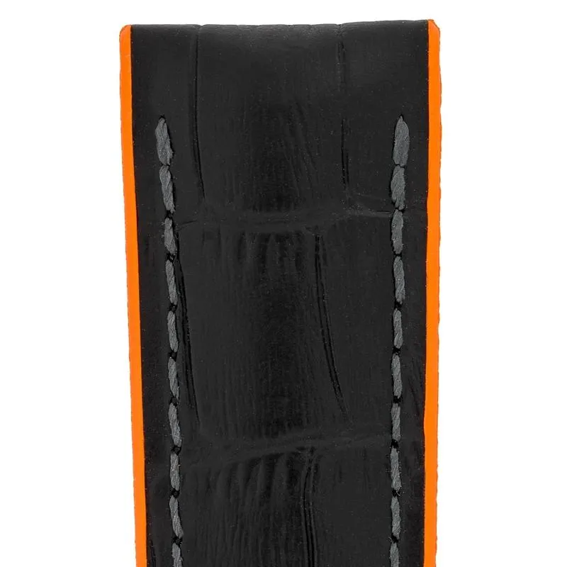 Hirsch ANDY Alligator Embossed Performance Watch Strap in BLACK / ORANGE