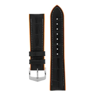 Hirsch ANDY Alligator Embossed Performance Watch Strap in BLACK / ORANGE