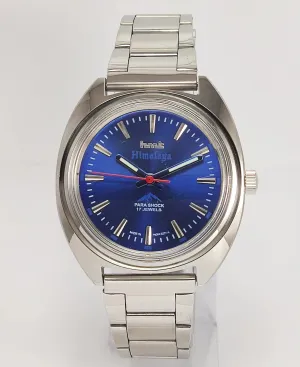 HMT Himalaya Para Shock 17 Jewels Blue Dial Transparent Back Mechanical Hand winding Men's Wrist Watch