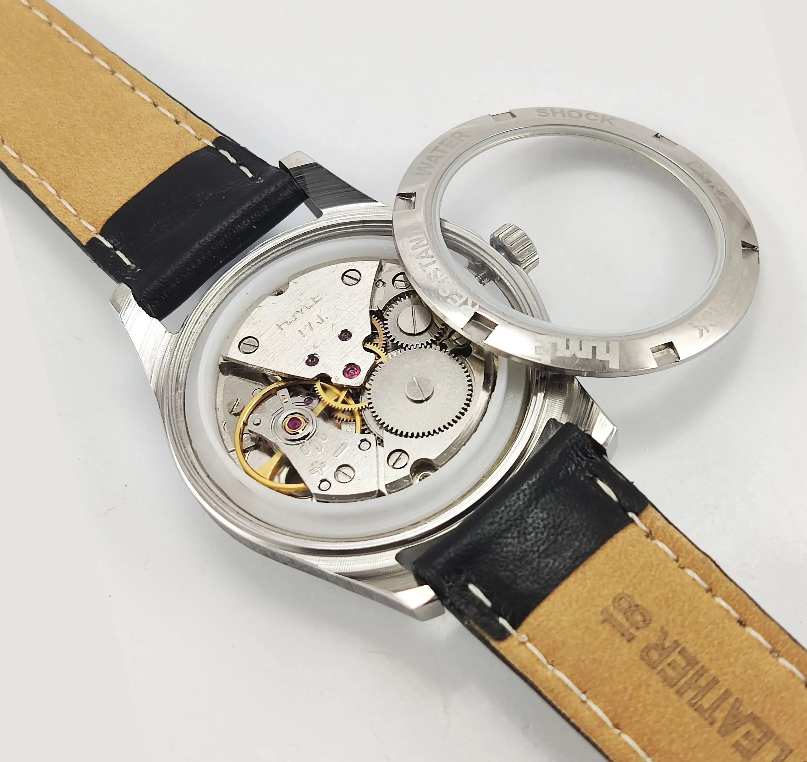 HMT Janata Para Shock 17 Jewels White Urdu Dial Transparent Back Mechanical Hand winding Men's Wrist Watch