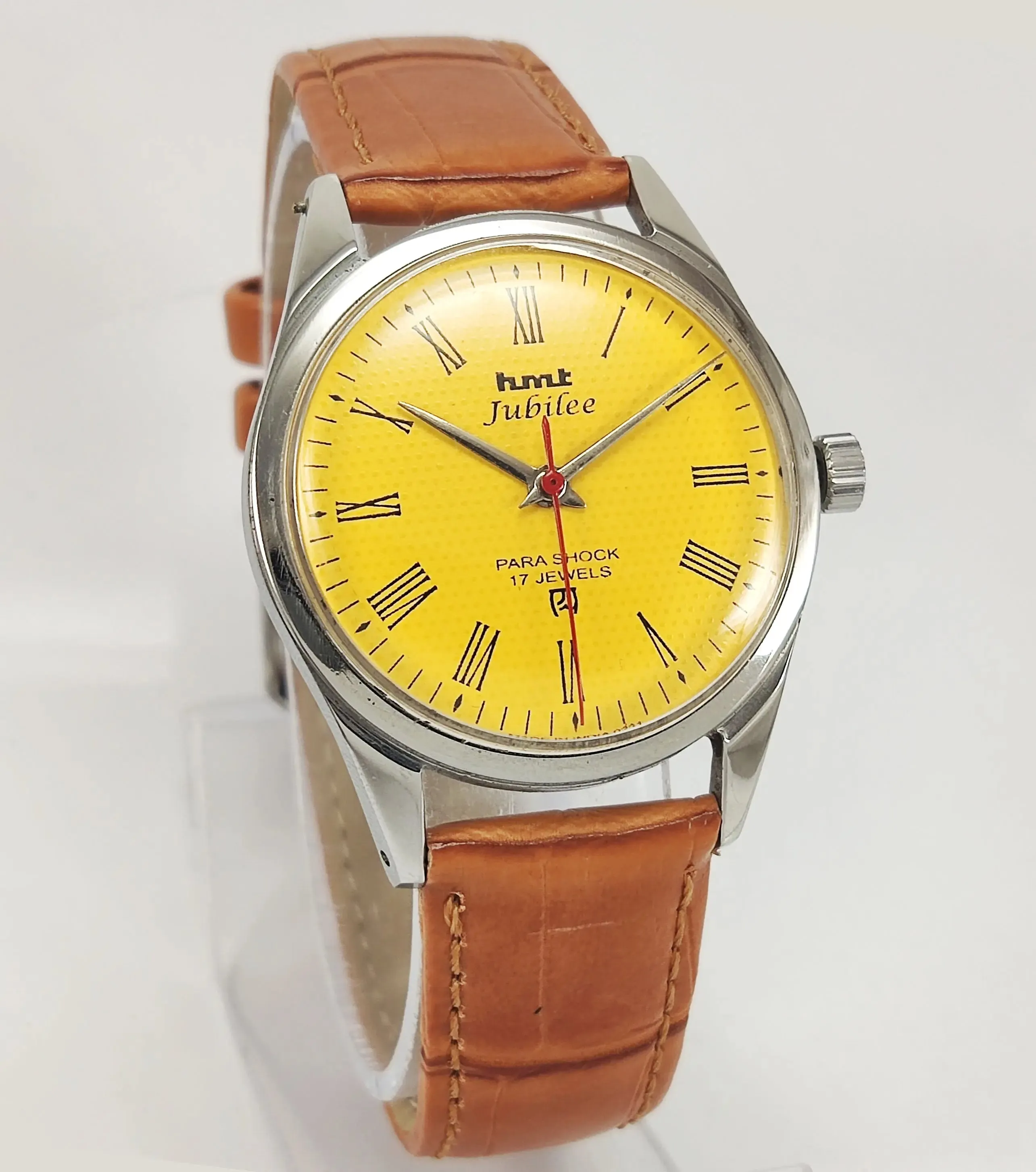 HMT Jubilee Para Shock 17 Jewels Yellow Dial Roman Numerals Mechanical Hand winding Men's Wrist Watch
