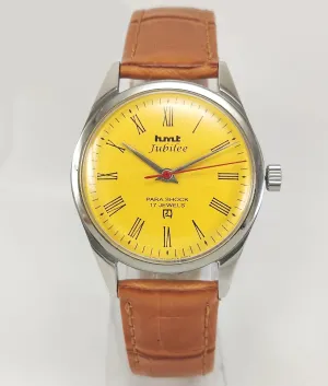 HMT Jubilee Para Shock 17 Jewels Yellow Dial Roman Numerals Mechanical Hand winding Men's Wrist Watch