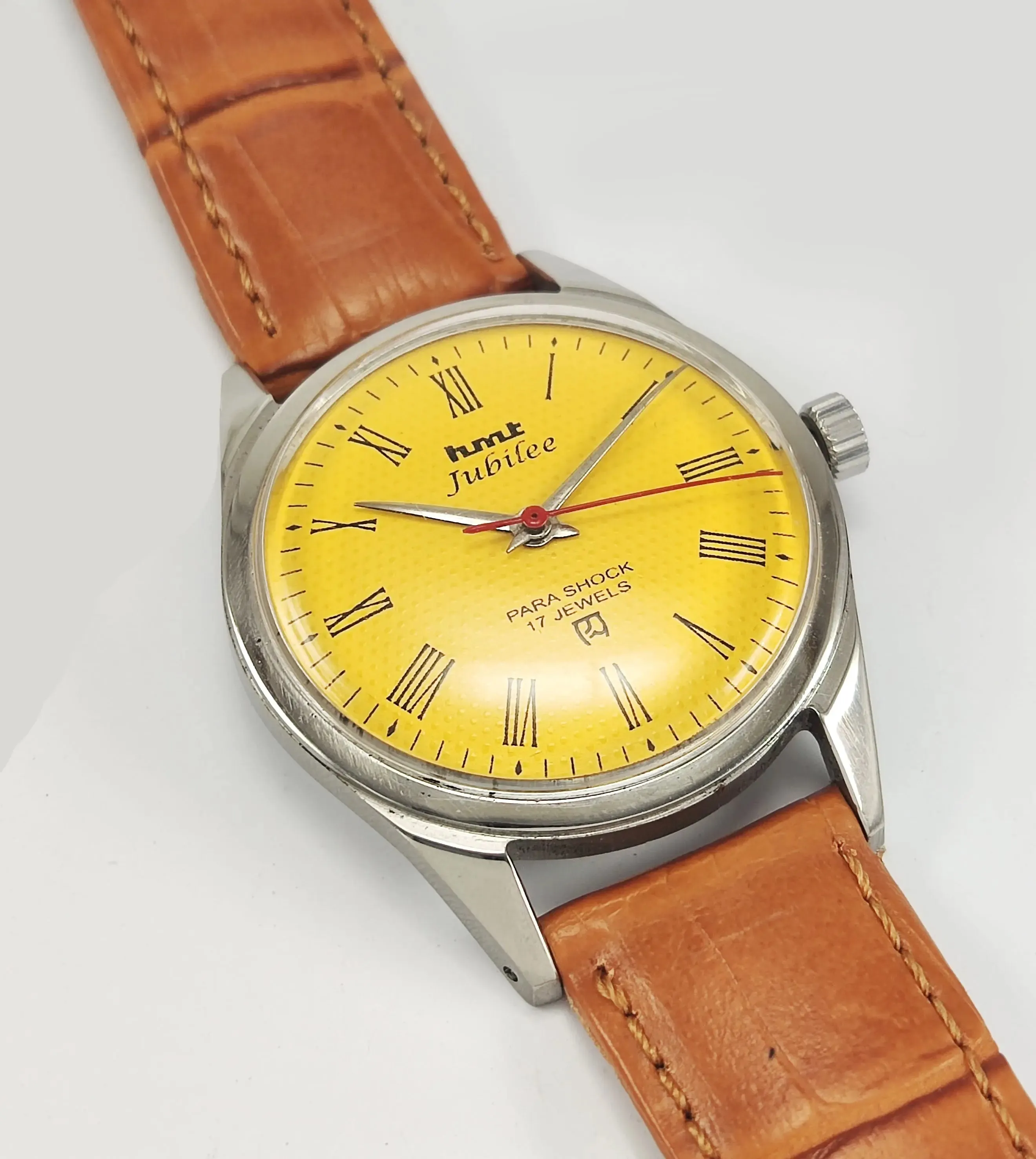 HMT Jubilee Para Shock 17 Jewels Yellow Dial Roman Numerals Mechanical Hand winding Men's Wrist Watch