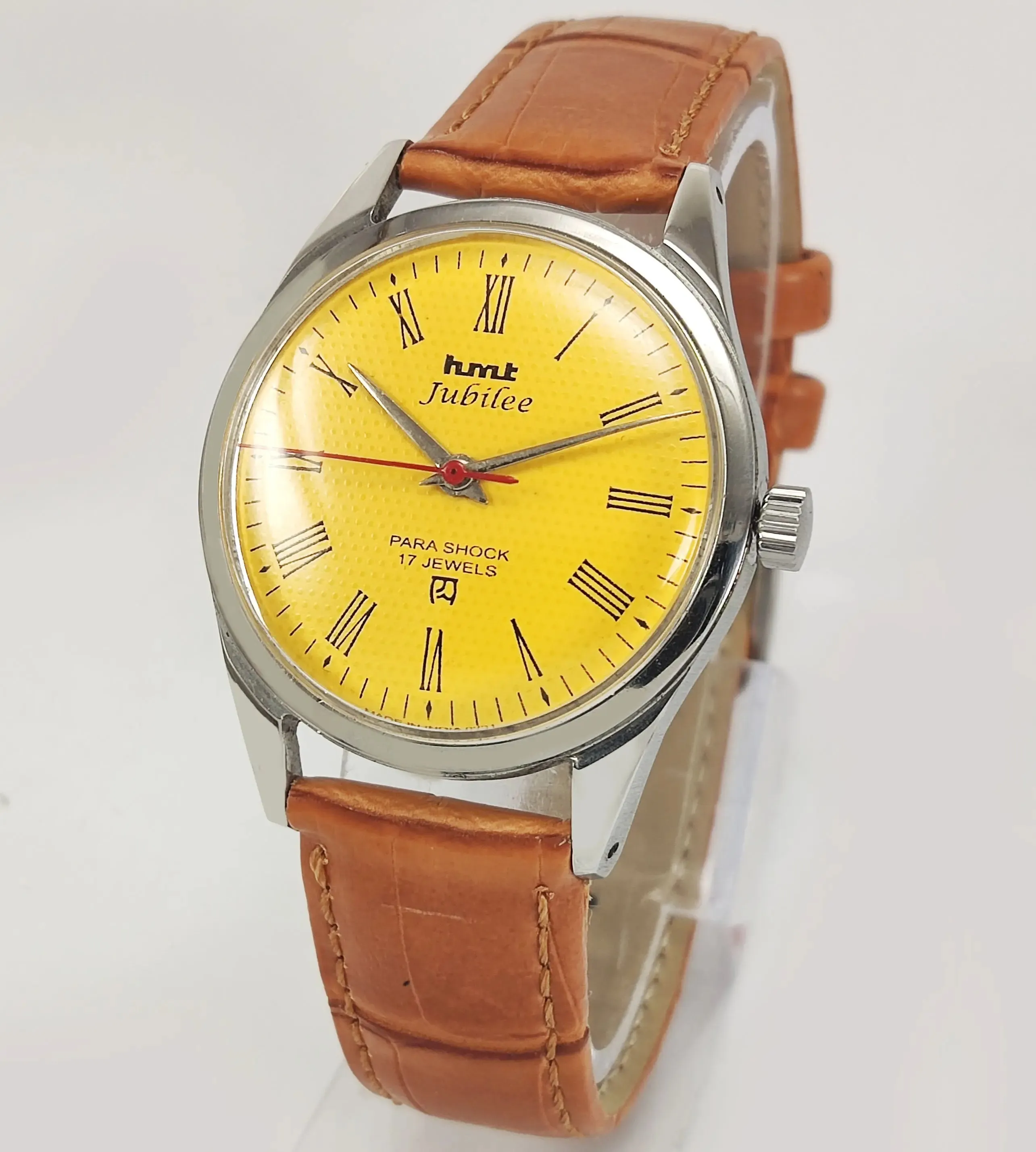 HMT Jubilee Para Shock 17 Jewels Yellow Dial Roman Numerals Mechanical Hand winding Men's Wrist Watch