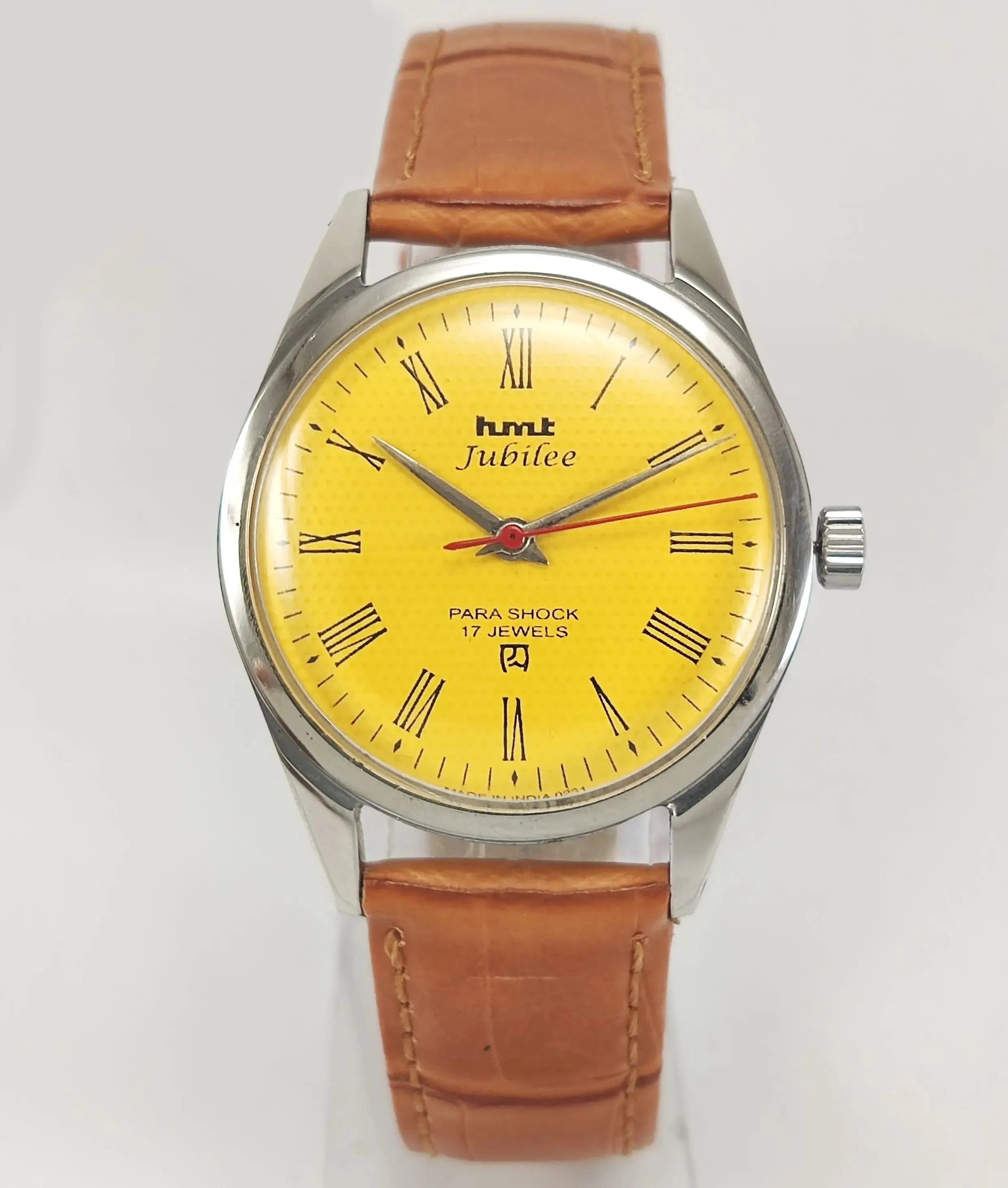 HMT Jubilee Para Shock 17 Jewels Yellow Dial Roman Numerals Mechanical Hand winding Men's Wrist Watch