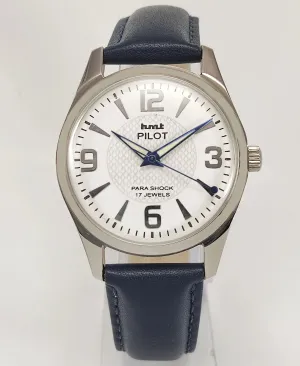 HMT Pilot Para Shock 17 Jewels White Dial Transparent Back Mechanical Hand winding Men's Wrist Watch