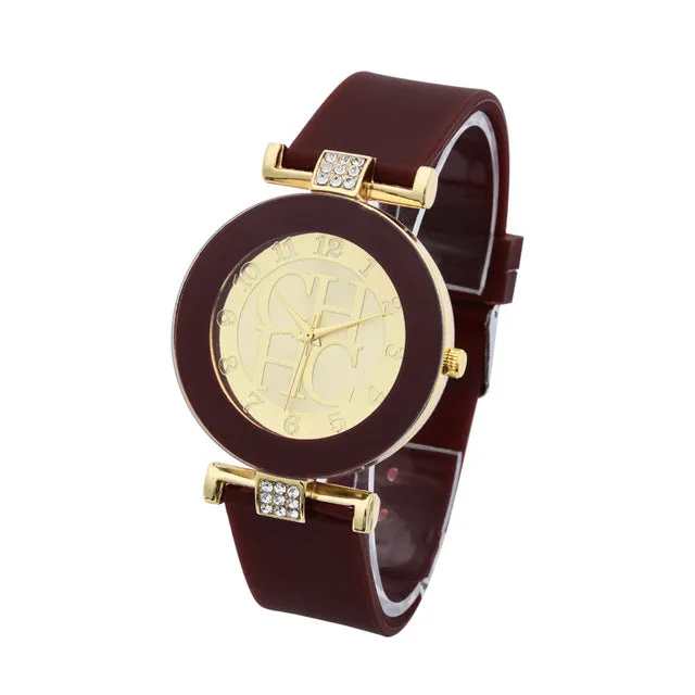 Hot sale Fashion Brand Gold Geneva sport Quartz Watch Women dress casual Crystal Silicone Watches montre homme relojes hombre