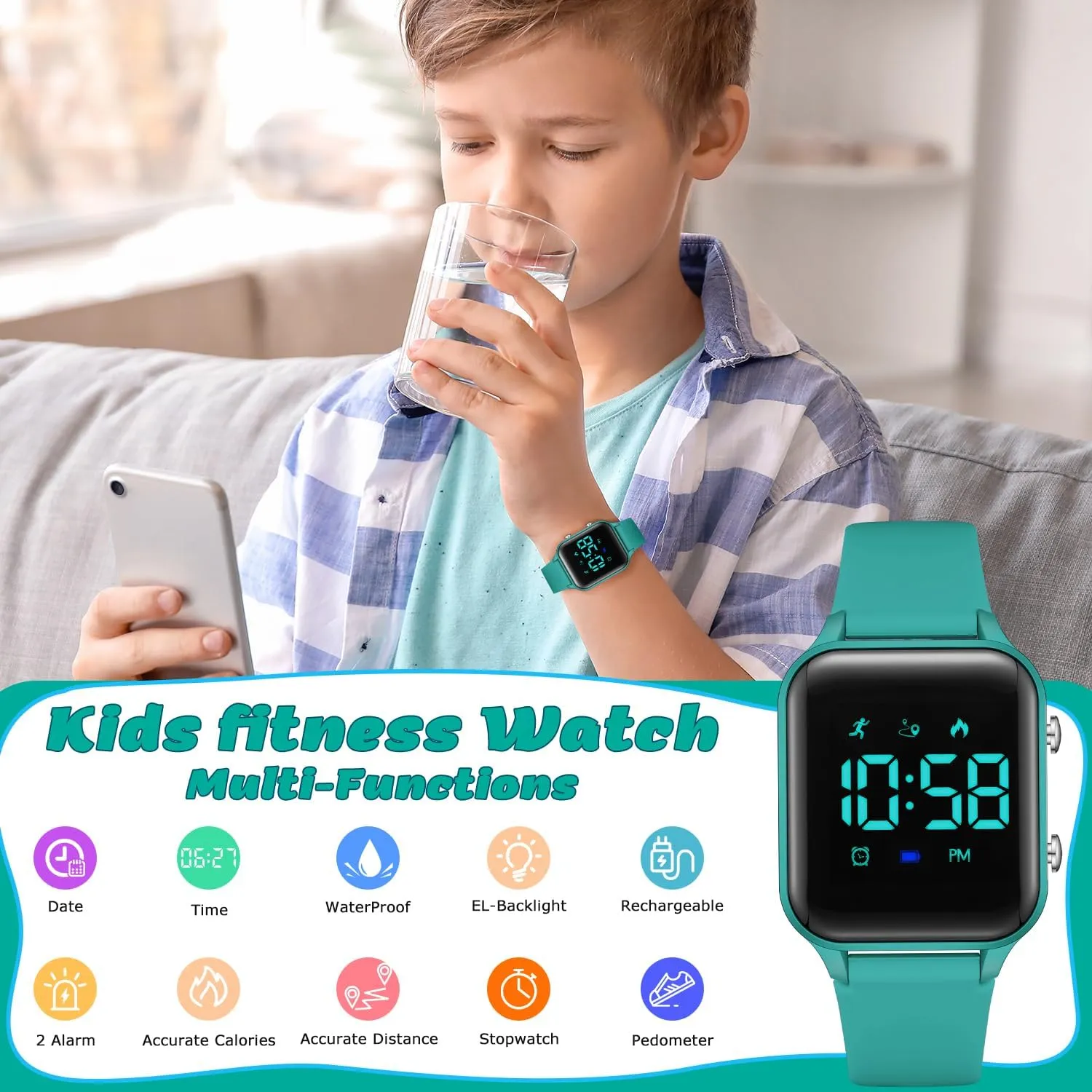 L LAVAREDO Waterproof Kids Digital Watches for Boys Girls,Sport Watch with Pedometer Stopwatch Vibration Alarm for Ages 5-13,No App Fitness Tracker Watch for Kids Teens Birthday Christmas Gifts