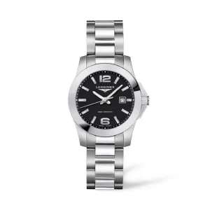 Longines Conquest Black Dial Ladies Stainless Steel Watch L32774586