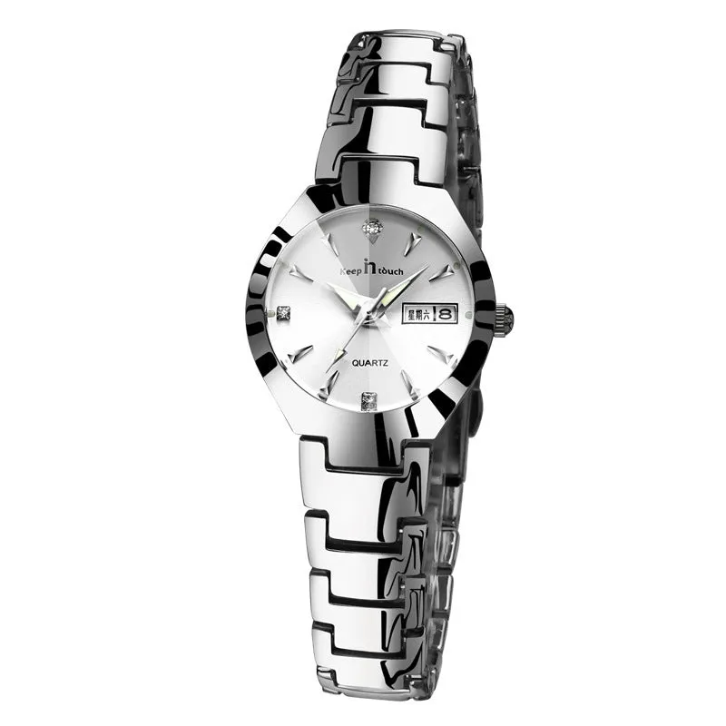 Luminous Waterproof Stainless steel Week Calendar Quartz Watches for Couple | Perfect for Lover