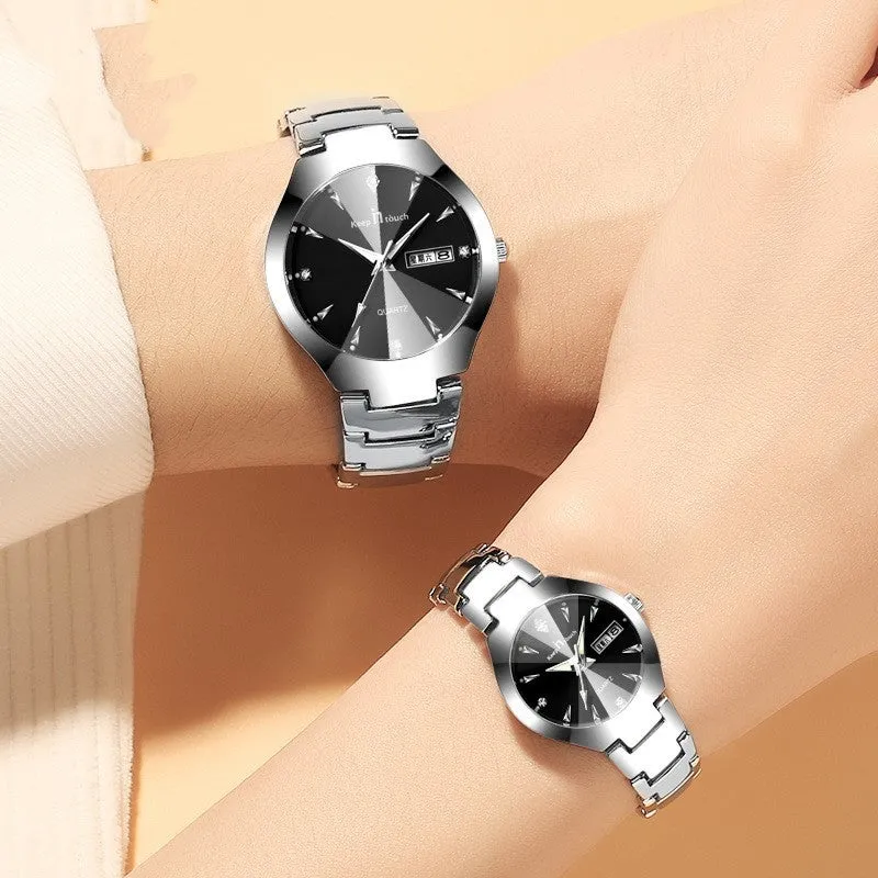 Luminous Waterproof Stainless steel Week Calendar Quartz Watches for Couple | Perfect for Lover