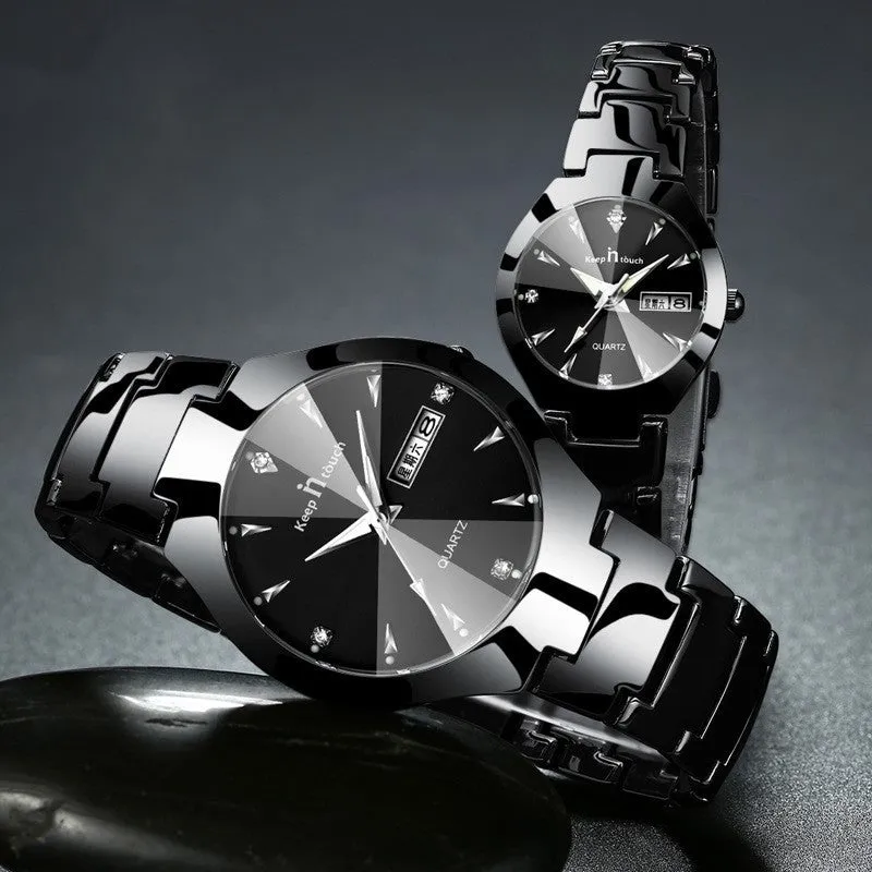 Luminous Waterproof Stainless steel Week Calendar Quartz Watches for Couple | Perfect for Lover