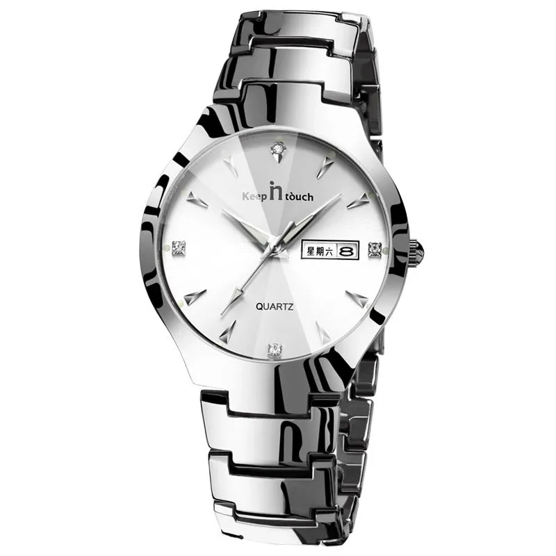Luminous Waterproof Stainless steel Week Calendar Quartz Watches for Couple | Perfect for Lover