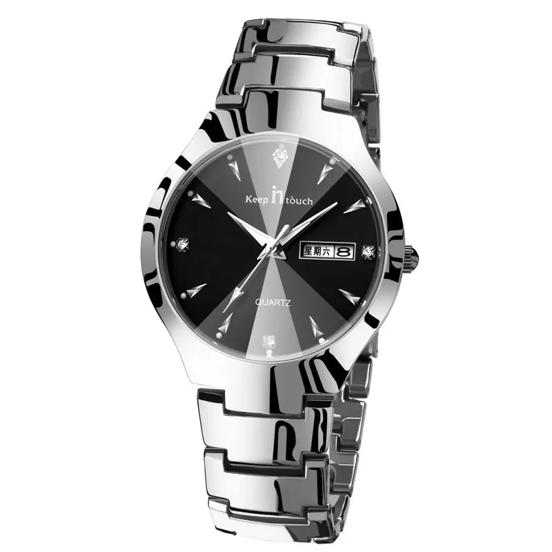 Luminous Waterproof Stainless steel Week Calendar Quartz Watches for Couple | Perfect for Lover