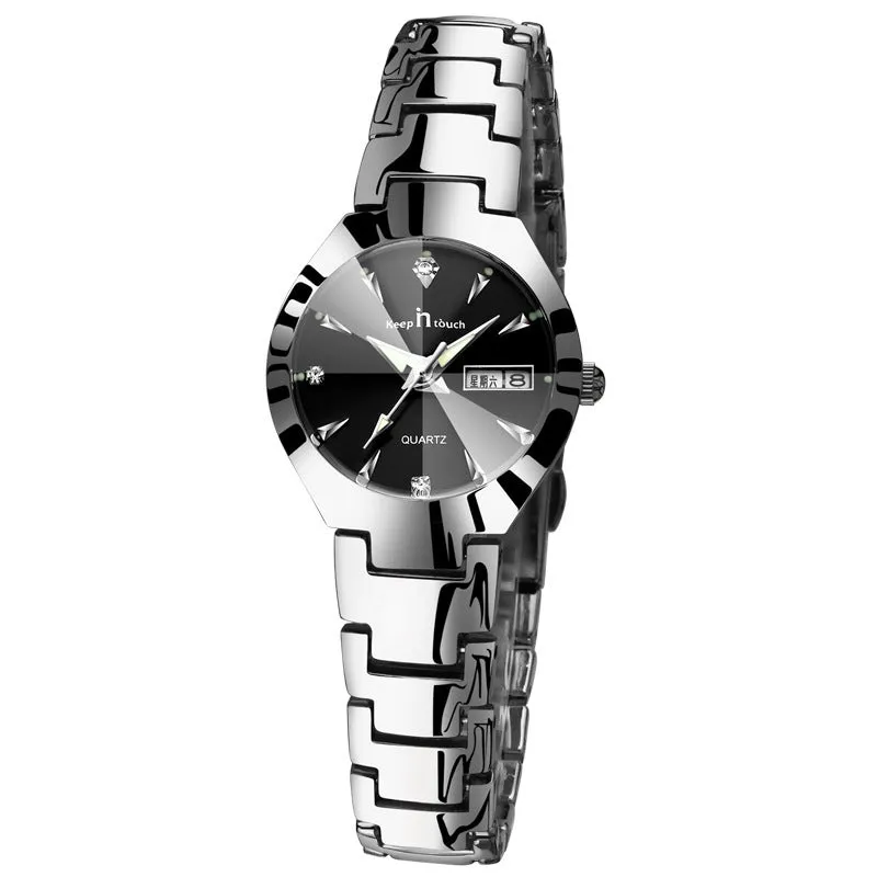 Luminous Waterproof Stainless steel Week Calendar Quartz Watches for Couple | Perfect for Lover