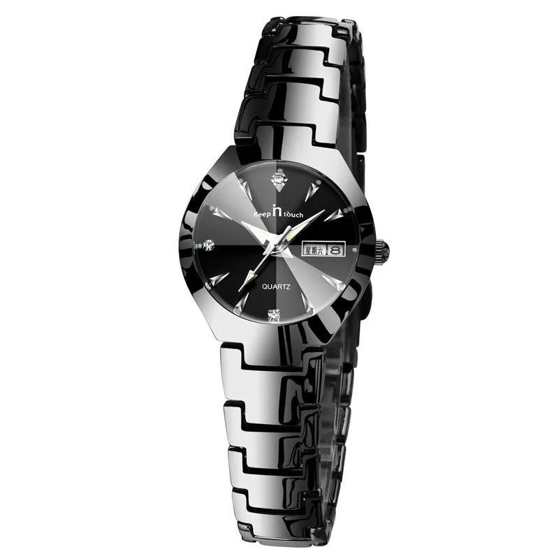 Luminous Waterproof Stainless steel Week Calendar Quartz Watches for Couple | Perfect for Lover