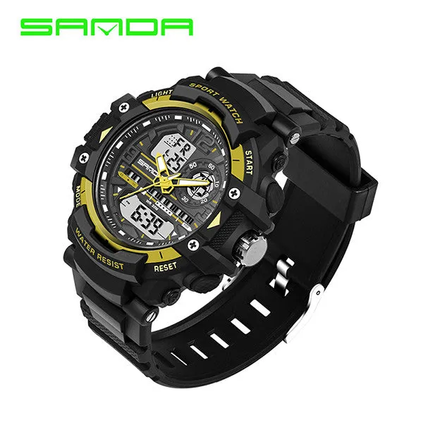 Men Quartz Watch SANDA Brand Men's Casual Multi-function Digital Sports Watches Dual Time Zone With Alarm Diver Wristwatches
