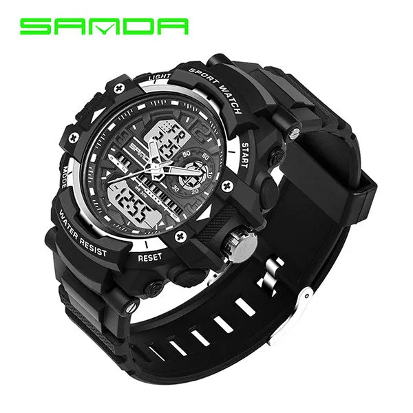 Men Quartz Watch SANDA Brand Men's Casual Multi-function Digital Sports Watches Dual Time Zone With Alarm Diver Wristwatches