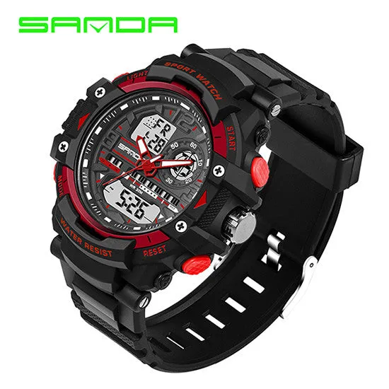 Men Quartz Watch SANDA Brand Men's Casual Multi-function Digital Sports Watches Dual Time Zone With Alarm Diver Wristwatches