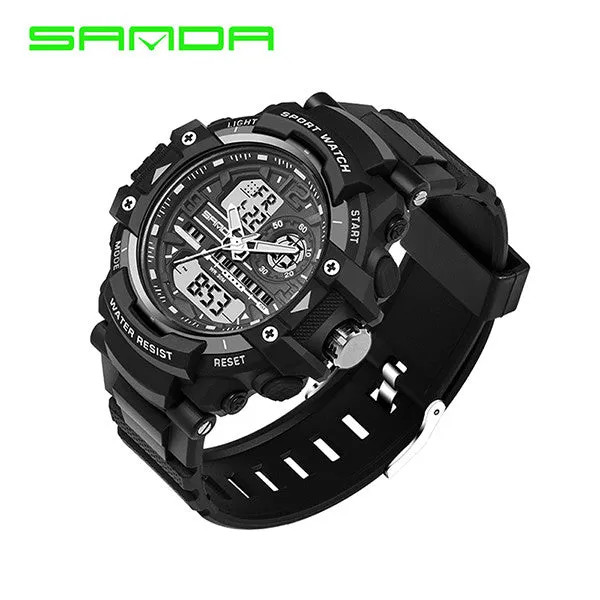Men Quartz Watch SANDA Brand Men's Casual Multi-function Digital Sports Watches Dual Time Zone With Alarm Diver Wristwatches