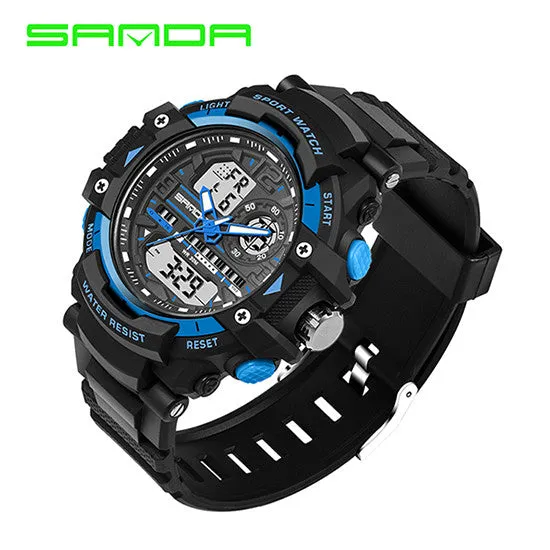 Men Quartz Watch SANDA Brand Men's Casual Multi-function Digital Sports Watches Dual Time Zone With Alarm Diver Wristwatches