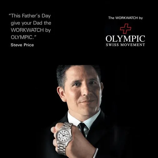Mens Olympic Work Watch - White - Baton Hands