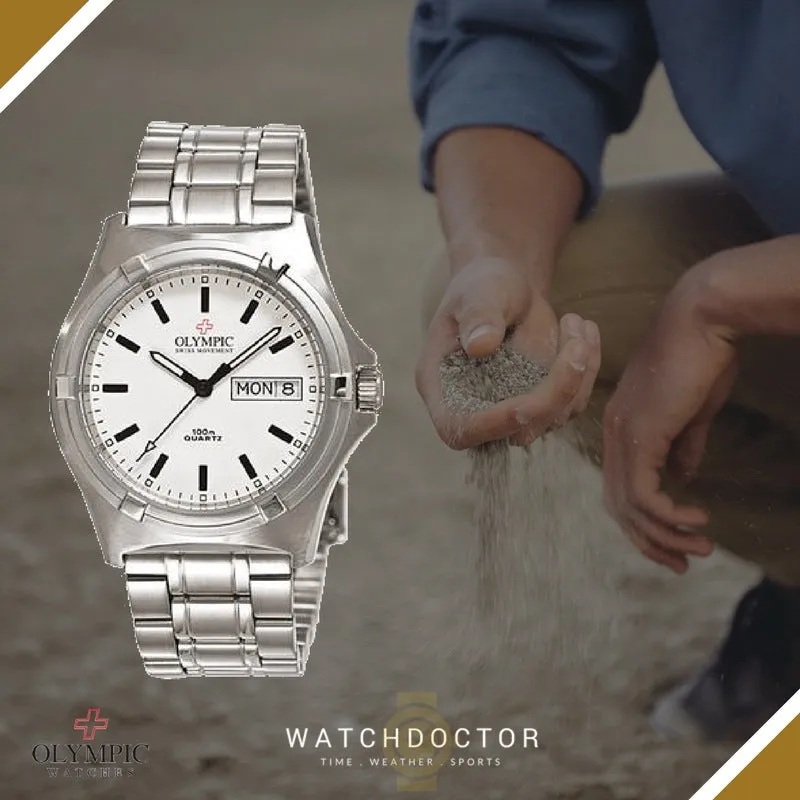 Mens Olympic Work Watch - White - Baton Hands
