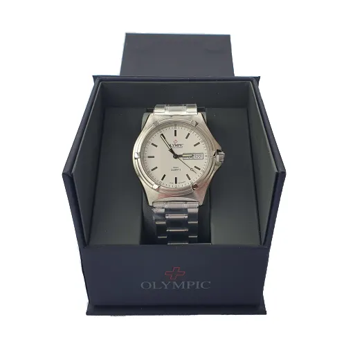 Mens Olympic Work Watch - White - Baton Hands