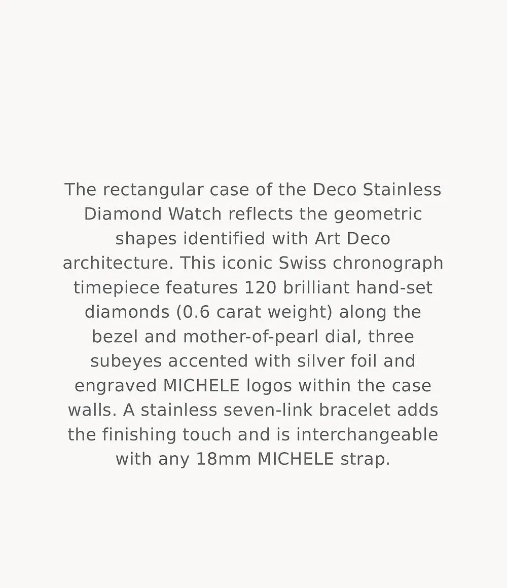 MICHELE Watches Deco Stainless Diamond Watch (33mm)