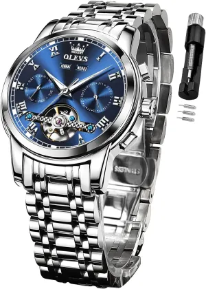 OLEVS Automatic Watch for Men Self Winding Mechanical Luxury Business Stainless Steel Multi Calendar Waterproof Luminous Wrist Watches