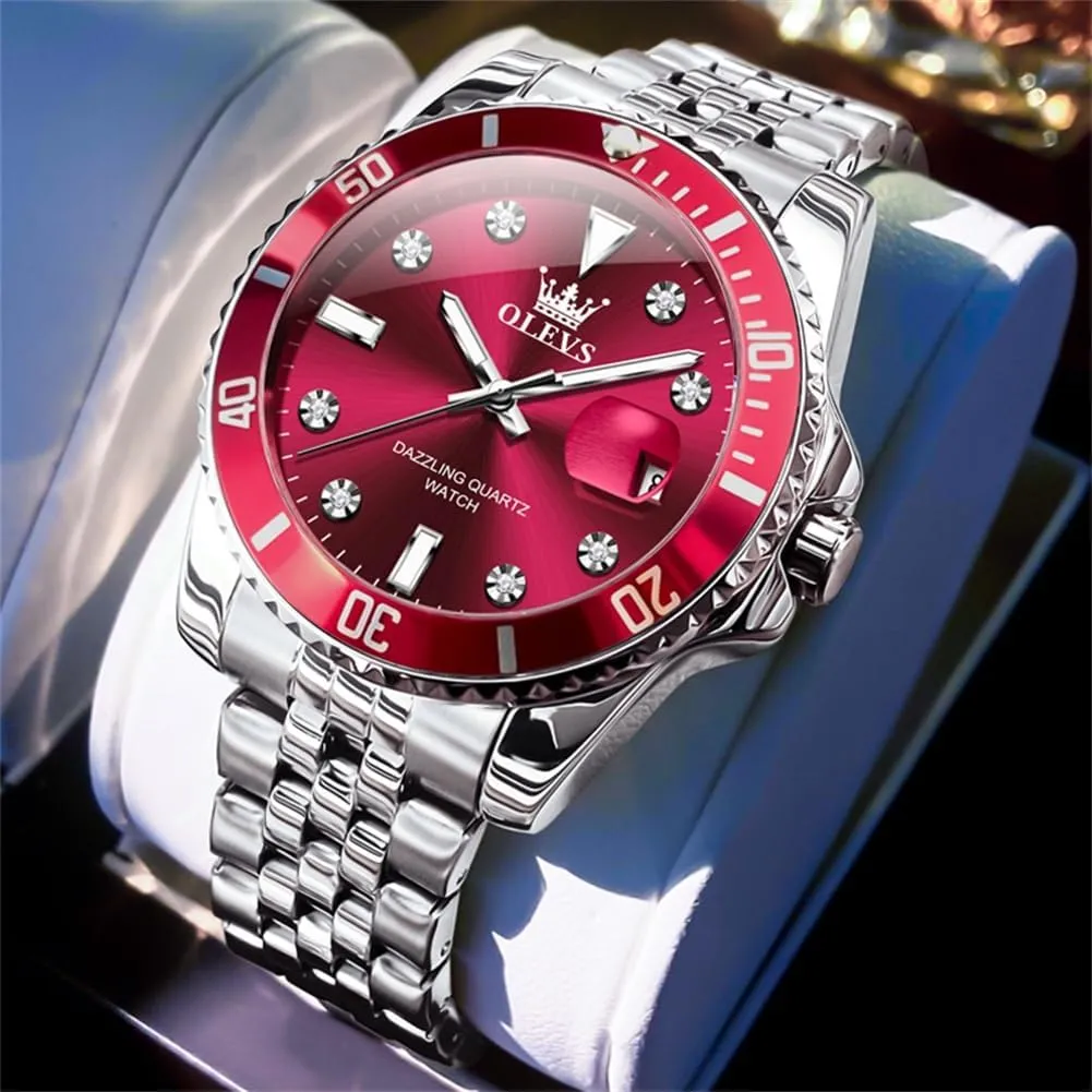 OLEVS Watch for Men Stainless Steel Business Dress Diamond Large Dial Waterproof Mens Watches with Date Wrist Watch